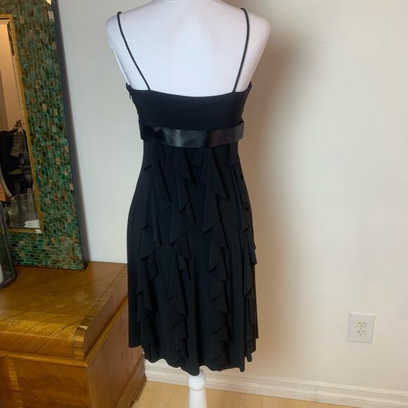 Vintage Cache Black Sequins Ruffled Spaghetti Straps Dress Size 8 Rhinestone - Picture 10 of 14
